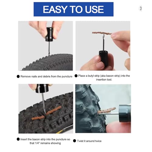 Tubeless Bike Tire Repair Kit for MTB & Road Bicycles - Quick Repair for Punctures & Flats, Includes Storage Canister, Plugger Tool & 15 Rubber Repair Strips, Essential Bicycle Tyre Repair Tool Set