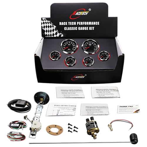 RACETECH 6 Gauge Instrument Set 120 MPH 8000 RPM - Black Dial