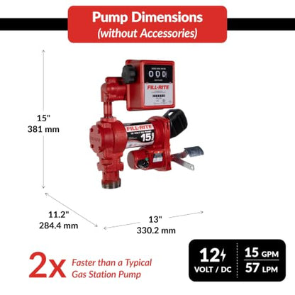 Fill-Rite FR1211HL 12V 15 GPM Fuel Transfer Pump with Standard Mechanical Meter Package, Liters | Gasoline, Diesel, Kerosene, Ethanol & Methanol Blends & Biodiesel - style: Meter (Liters)