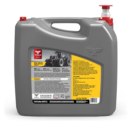 TRIAX Agra UTTO Supreme GL-4 Full Synthetic Tractor Trans-Hydraulic Fluid - Compatible with Kubota UDT2, JD J20C/D, J20D, Case HyTran (5 Gallon) - size: 5 Gallon