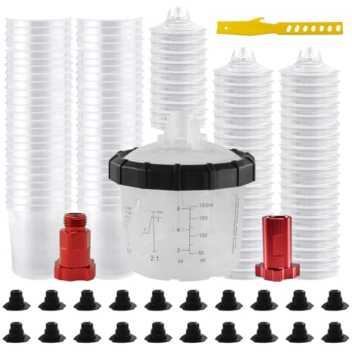 RRJ 6.76oz Disposable Paint Cup System 50 Pack Liners & Lids with 20 Plugs - color: 6.7 Ounce (200ml) Kit-50PCS