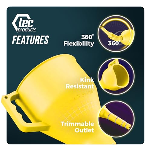 TEC Products FlexAll Long Flexible Oil Change Funnel, Yellow, 16x5 Inches - color: Yellow, size: Large