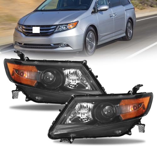 Headlight Fit for 2011-2017 Honda Odyssey EX/EX-L/LX,Halogen Headlamp Replacement Driver Passenger Side Black Housing 33150TK8A02 33100TK8A02 HO2502154 HO2503154