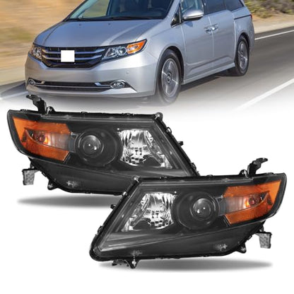 Headlight Fit for 2011-2017 Honda Odyssey EX/EX-L/LX,Halogen Headlamp Replacement Driver Passenger Side Black Housing 33150TK8A02 33100TK8A02 HO2502154 HO2503154