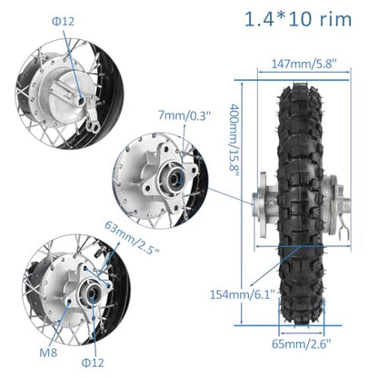 10" Rear Wheel 2.50-10 Tire Rim Drum Brake with 420 Sprocket 37T for CRF50 TTR50 XR50 Dirt Bike