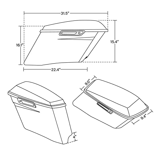 TCMT 4" Stretched Extended Hard Saddlebags Fit For Harley 2014-2024 Touring CVO Road King Road Glide Street Glide Electra Glide Ultra Limited - color: Chrome Latches, size: 4" Stretched