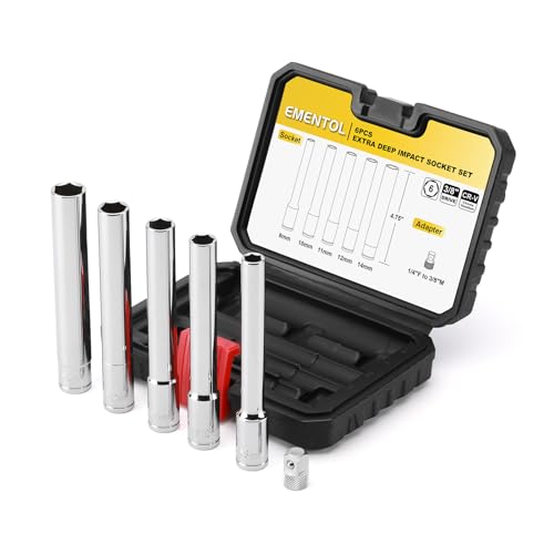EMENTOL 6PCS 3/8-Inch Drive Metric Deep Socket Set, 8-14MM Deep Sockets&1/4-inch F-3/8-inch M Socket Adapter, Extra Long, 6-point - size: 3/8" Drive Metric (8-14mm)