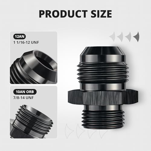 EVIL ENERGY 12AN Flare to 10AN ORB Male 1PC Fuel Rail Adapter Fitting Black - size: 10AN ORB to 12AN