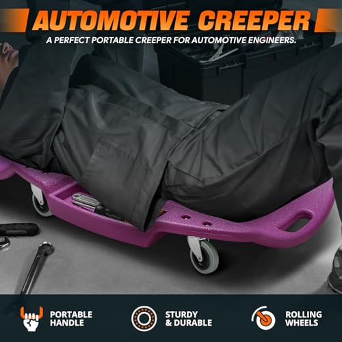 DNA MOTORING 48 Inches Heavy-Duty Low-Profile Roller Automotive Creeper with Padded Headrest, Purple, TOOLS-00239-PR - color: Purple, size: 48 Inches