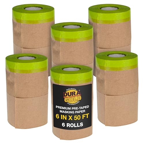 Dura-Gold Pre-Taped Masking Paper for Painting (6" x 50', 6 Rolls) - Tape - size: 6-inch-x-50-feet (Pack of 6)