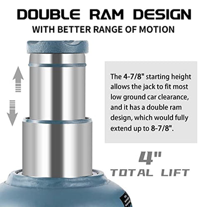 BAOSHISHAN 10 Ton Double Ram Bottle Jack 4.92" to 8.86" Lift Range - size: 10 Ton (Low Profile)