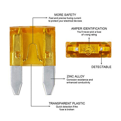 AHL 90PCS Mini Automotive Fuse Kit(5A 7.5A 10A 15A 20A 25A 30A 35A 40A),Car Fuses Assortment Kit,Mini Blade Fuses Automotive for Car, RV, Boat,Truck, Marine, Motorcycle, Auto, ATV Fuse - size: Mini 90pcs