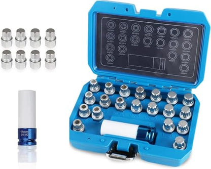 21PCS Wheel Lock Removal Kit, Fxsomgt Wheel Lock Key Automotive Wheel Anti-Theft Lock Lug Nut Screw Remover Key Socket Tool Set with 1/2 inch (12.7mm) Socket Adapter Compatible for BMW & Mini Series