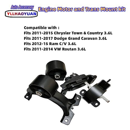 Yllhaoyuan Complete Engine Motor Mount Set of 4 Compatible with - size: 2011-2017 Dodge Grand Caravan 3.6L
