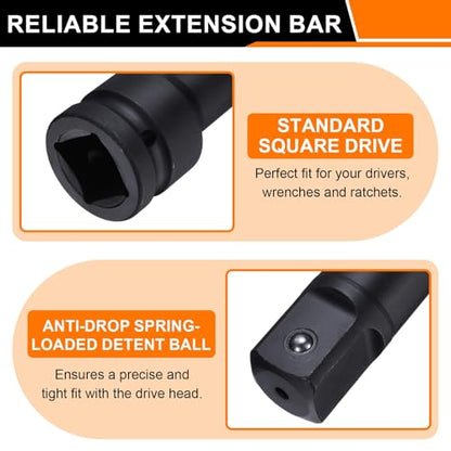 HARFINGTON Socket Extension Bar 1" Drive 6" Long CR-V Steel - size: 1" Square Drive 6" Long