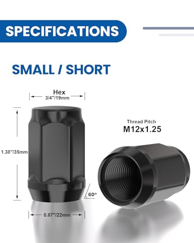 GAsupply 12x1.25 Lug Nuts Black, 20pcs 1.38" Tall 3/4" 19mm Hex, Cone Seat - color: Black, size: M12x1.25, style: 20pcs - 1.38" Tall