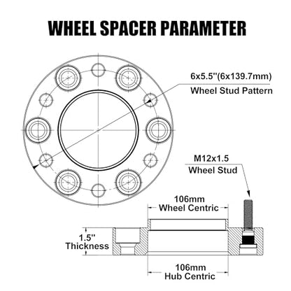 6x5.5 Hubcentric Wheel Spacers for 1995-2023 Tacoma 1989-2024 4Runner with ET Lug Nuts, 1.5 inch 6x139.7 Forged Spacer with 12x1.5 Studs & 106mm Hub Bore Tundra FJ Cruise Fortuner Sequoia GX460 GX470 - size: 1.5 Inch