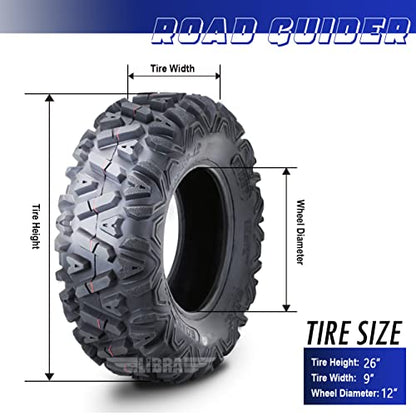 Road Guider 2 New ATV/UTV Tires 26x9-12 26x9x12 6PR 10277 - size: 26X9-12