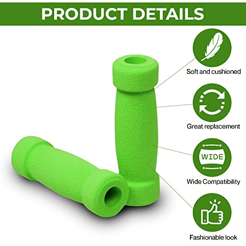 AlveyTech Handlebar Foam Grip Set - Replacement Hand Grips for Razor, Radio Flyer, Kids Kick Scooter, ATV, E-Bicycle, Electric Folding Scooters, Mountain Mini Bike Parts, fits Any 9/16" Bore Handle - color: Green