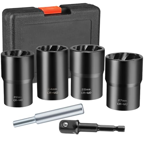 6 PCS Lug Nut Removal Tool, Drive Lug Nut Remover Socket Tool for Damaged, Frozen, Studs, Rusted, Rounded-Off Bolts & Nuts Screws（22mm,24mm,25mm,27mm） - style: 22mm,24mm,25mm,27mm