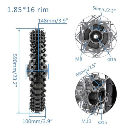 TDPRO 16" Rear Wheel 90/100-16 Tire Rim & 45T Sprocket & Brake Disc for 150cc 140cc 200cc Dirt Bike - size: 90/100-16