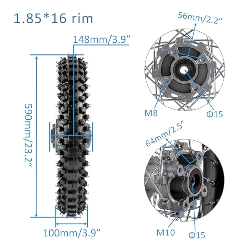 Front Motorcycle Tire 70/100-19 & Rear Tire 90/100-16 Wheel Tires Rim Inner Tube with 15mm Bearing & Front Suspension Fork 45mm/48mm & 280mm Rear Shocks Absorber for Pit Pro Trail Dirt Bike - size: Front 19 + Rear 16
