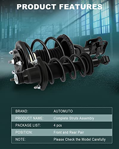 AUTOMUTO Front and Rear Strut Spring Assembly for Honda Civic 2001-2005 - size: 4 Pieces Front/Rear Spring Assembly