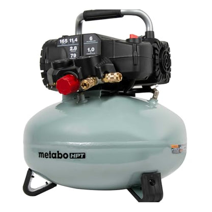 Metabo HPT Pancake Air Compressor, 6-Gallon 165PSI, Portable Air Compressor with 1.0 HP Oil-Free High Efficiency Motor, Lihghtweight, Quick Couplers for Fast Tool Changes, EC711S - style: 6-Gallon Pancake, 165 PSI