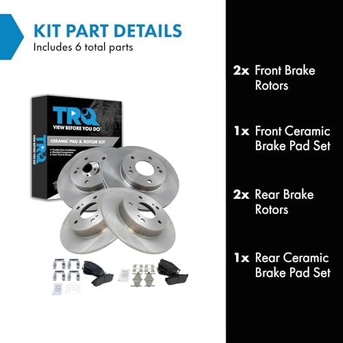 TRQ Front and Rear Brake Pad and Rotor Set Ceramic Vented Solid Rotors - style: BKA11209