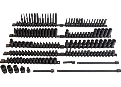 SUNEX 35145 3/8" Drive SAE & Metric 6 Point Standard & Deep with Universals, Star (E and Tamperproof), Triple Square, & Hex Bit, 145-Piece - size: 145-piece SAE/Metric