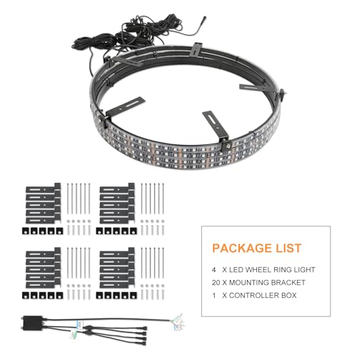 DREAMIZER Wheel Lights,4PCS 15.5" Dream Color Chasing Dancing Flow Brightest Led Rim Wheel Ring Lights W/Turn Signal and Braking Function Controlled by Remote and App Bluetooth for Truck/Car/ATV/UTV - size: 15.5inch