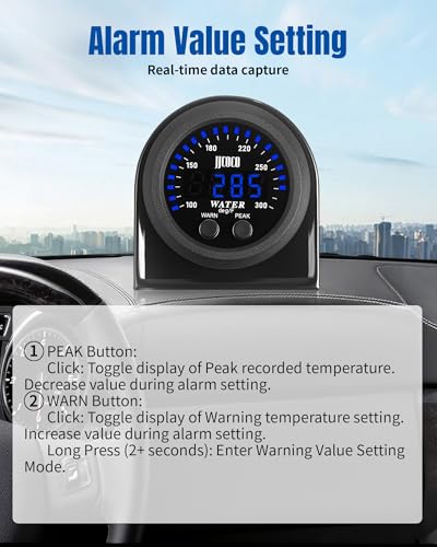Water Temperature Gauge with 1/8NPT Sensor & Bracket 300°F Digital LED Display Water Coolant Temperature Gauge for Cars Trucks Ships Vehicle Automotive Boat Marine 2”/52mm - color: Blue