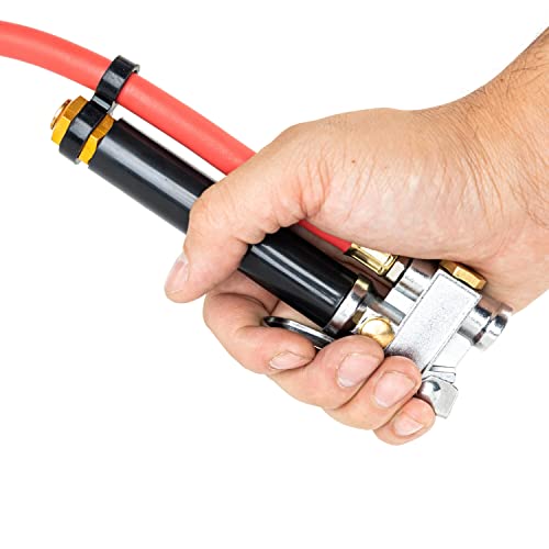 NEIKO 20701A Tire Inflator | 12 Inch | Flexible Air Tire Pressure Gauge | 20 – 120 PSI | 1/4” NPT Offset Dual Head Chuck | Tire Filler with Hose | Aluminum Body and Brass Valves | Stem Valve Caps - size: Tire Inflator