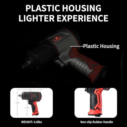 AEROPRO TOOLS 1/2-Inch Composite Air Impact Wrench Pneumatic Impact Wrench - style: 1220 ft-lbs | Lightweight Housing