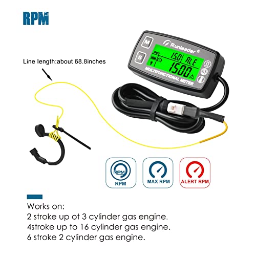 Runleader Tach Hour Meter Engine Water/Oil Temp Gauge RL-HM035A-TS001 - size: RL-HM035A-TS001
