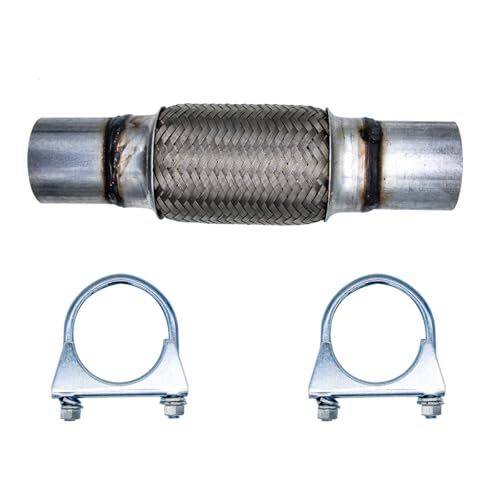 Exhaust Flex Pipe ID 2.5"x8"x12" with 2pcs U-Bolt Clamps, Universal Type Stainless Steel Flexible Exhaust Tube Double Braid Heavy Duty Flex Muffler for Cars Trucks Buses Pipes Replacement - size: 2.5"x8"x12"