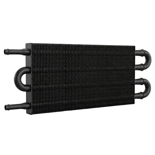 Universal 4 Row 4 Pass Aluminum Transmission Oil Cooler Kit 16"(40cm) x 5"(13cm) Tube & Fin Engine Cooler with 5/16" Hose Black/Silver For Racing Cars (Black) - color: Black