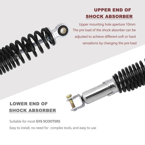 Minho Motorcycle Dual Rear Shock Absorbers with Adjustable Spring Preload in Heavy Iron Material Compatible with Chinese GY6 Scooter Mopeds Taotao Tank Jonway Roketa,305MM Length,10MM Mounting Hole - size: 305mm