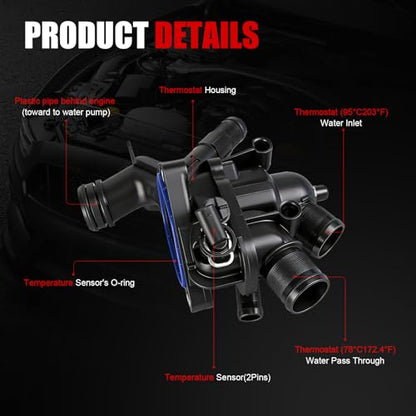 Engine Coolant Thermostat Housing Assembly Compatible with Mini Cooper 2011-2016,Cooper Countryman 2011-2017,Cooper Paceman 2013-2016 1.6L,Replace for# 11537647305 11537588876 902-5188 - size: 902-5188