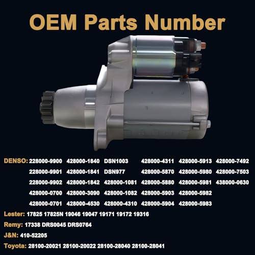 Starter Motor 17825 for Toyota Camry Highlander RAV4 Sienna for Lexus ES350 RX350 for Scion XB TC for Pontiac Vibe 2002-2017 Replaces 28100-28040 410-52205 - size: 17825