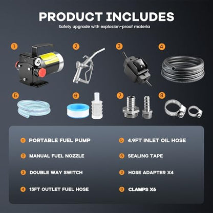 110V AC Gasoline Fuel Pump Kit, Self-priming Fuel Transfer Pump, Reversible Pumping, Overheat Protection, Explosion-proof, Suitable for Gasoline, Diesel, Mineral Oil, Kerosene - color: black(110ackit)