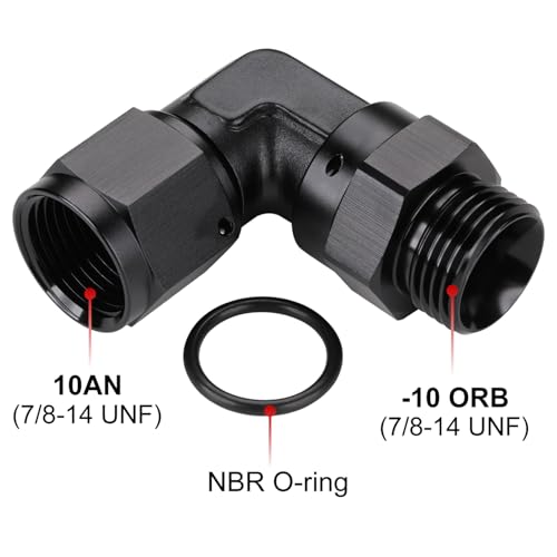 10AN Female Flare Swivel to 10AN -10 ORB Male O-ring Boss 90 Degree Fitting Adapter Aluminum Black - color: Black - 90 Degree, size: 10AN Female to -10 ORB Male
