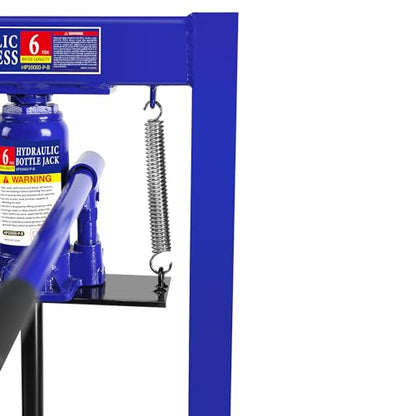 Hydraulic Press with Stamping Plates 6 Ton Hydraulic Shop Press H-Frame with Pressure Gauge Steel H-Frame Garage and Shop Floor Press Convenient Pin System Adjusting Height Blue
