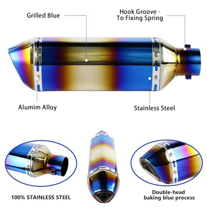 PACEWALKER Motorcycle Slip On Muffler, 1.5-2", 38-51mm Inlet, Grilled Blue - size: Grilled Blue