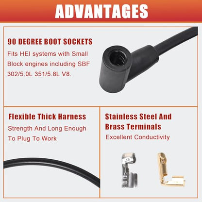 RLP HEI Universal Spark Plug Wire Set 8mm with Black Silicone Jacket and 90 Degree Boots Replaces 5553
