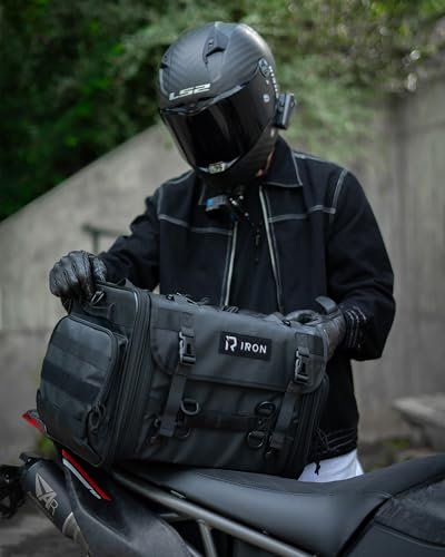 RIDEIRON Motorcycle Tail Bag, Expandable from 40L to 60L with Rain Cover