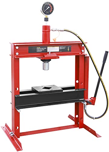 Big RED ATY12001R Torin Steel H-Shape Hydraulic Garage/Shop Benchtop Press with Gauge and Stamping Plates, 12 Ton (24,000 lb) Capacity, Red
