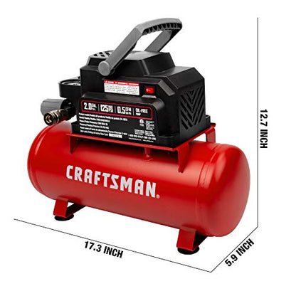 Craftsman 2 Gallon Portable Air Compressor, Oil-Free 125 PSI Hot Dog