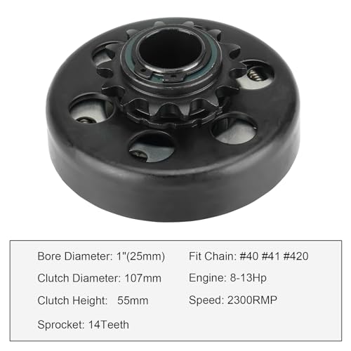 Go Kart Clutch 1" Bore 14T with 3 Feet #40/41/420 Chain, Centrifugal Clutch Fit for Minibike Mini motorcycles 2-6.5HP 212cc Engines, Up to 2300 RPM - size: 1" Bore 14T with Chain