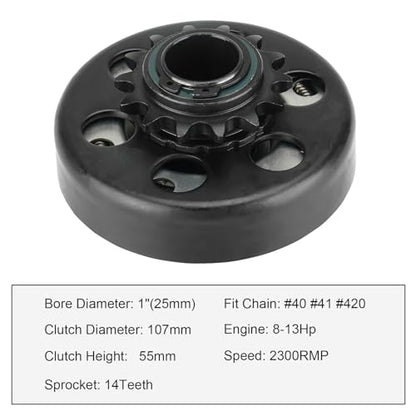 Go Kart Clutch 1" Bore 14T with 3 Feet #40/41/420 Chain, Centrifugal Clutch Fit for Minibike Mini motorcycles 2-6.5HP 212cc Engines, Up to 2300 RPM - size: 1" Bore 14T with Chain